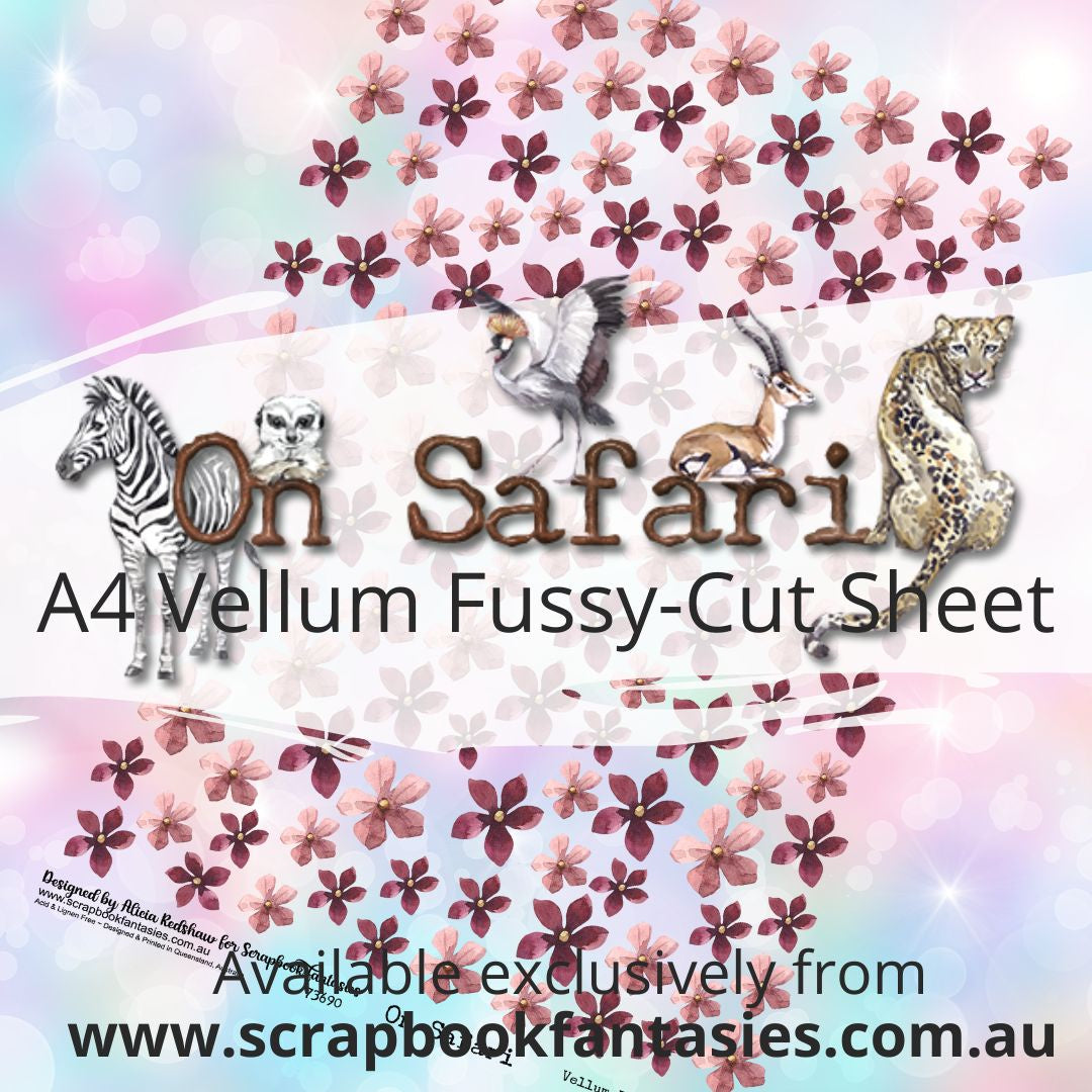 On Safari A4 Vellum Colour Fussy-Cut Sheet - Maroon Flowers 73690