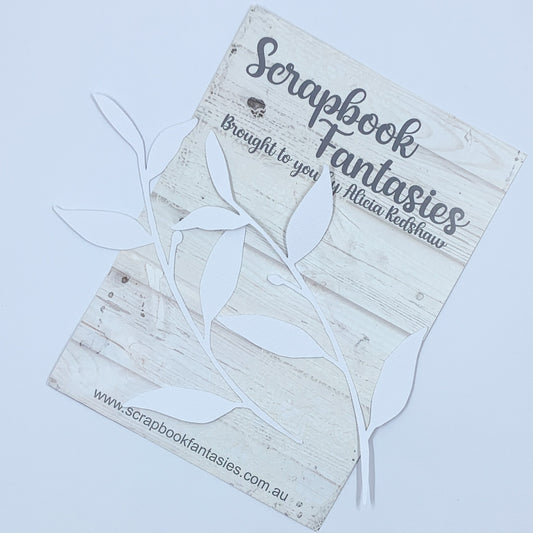 Runaway Princess - Leaf Sprigs (2 pack) 1.5"x6" White Linen Cardstock Picture-Cuts - Designed by Alicia Redshaw
