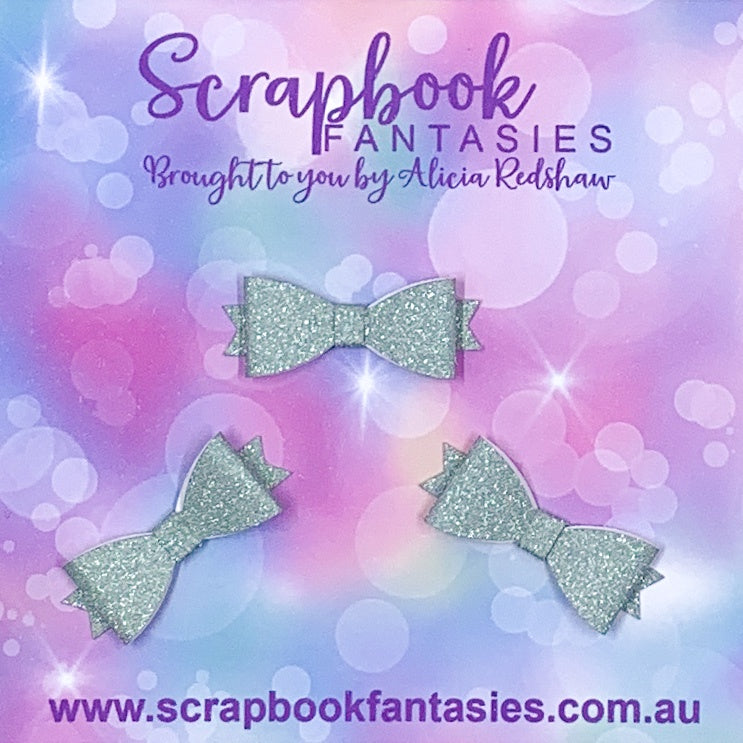 Handmade Pale Green Fine Mini-Mini Glitter Bows (3 pack) by Naomi-Jon Redshaw