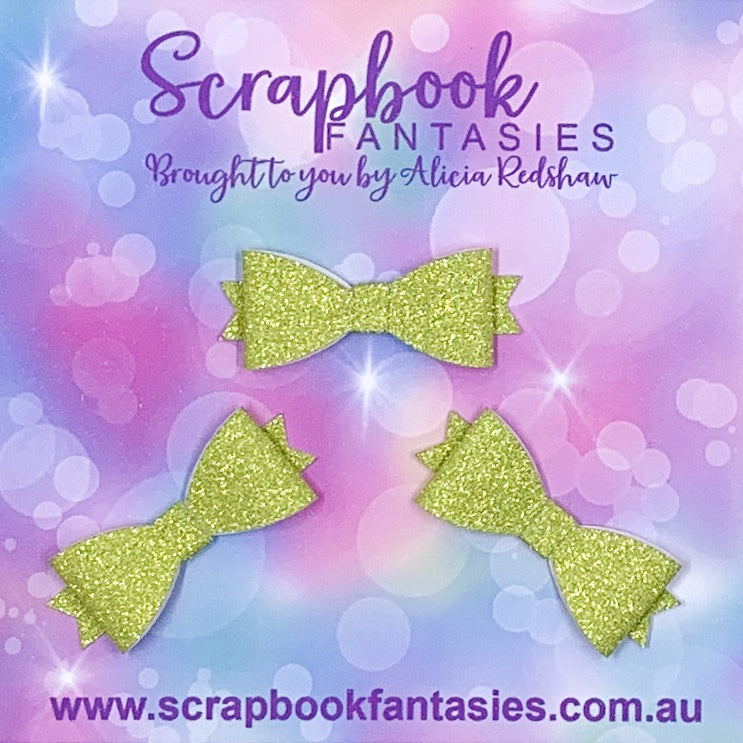 Handmade Lime Green Mini Glitter Bows (3 pack) by Naomi-Jon Redshaw