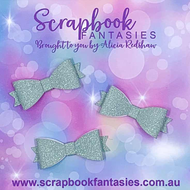 Handmade Pale Green Fine Mini Glitter Bows (3 pack) by Naomi-Jon Redshaw