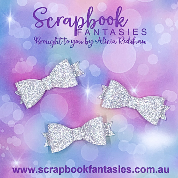 Handmade Light Silver Fine Glitter Mini Bows (3 pack) by Naomi-Jon Redshaw