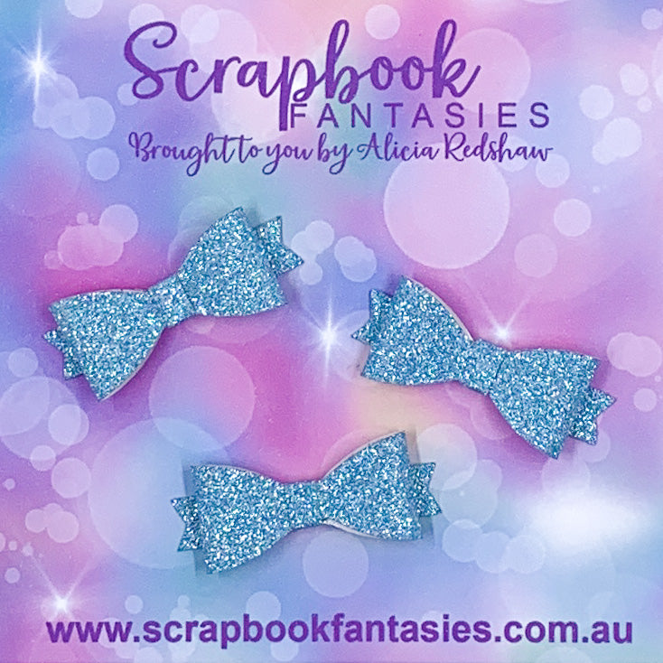 Handmade Light Blue Fine Glitter Mini Bows (3 pack) by Naomi-Jon Redshaw