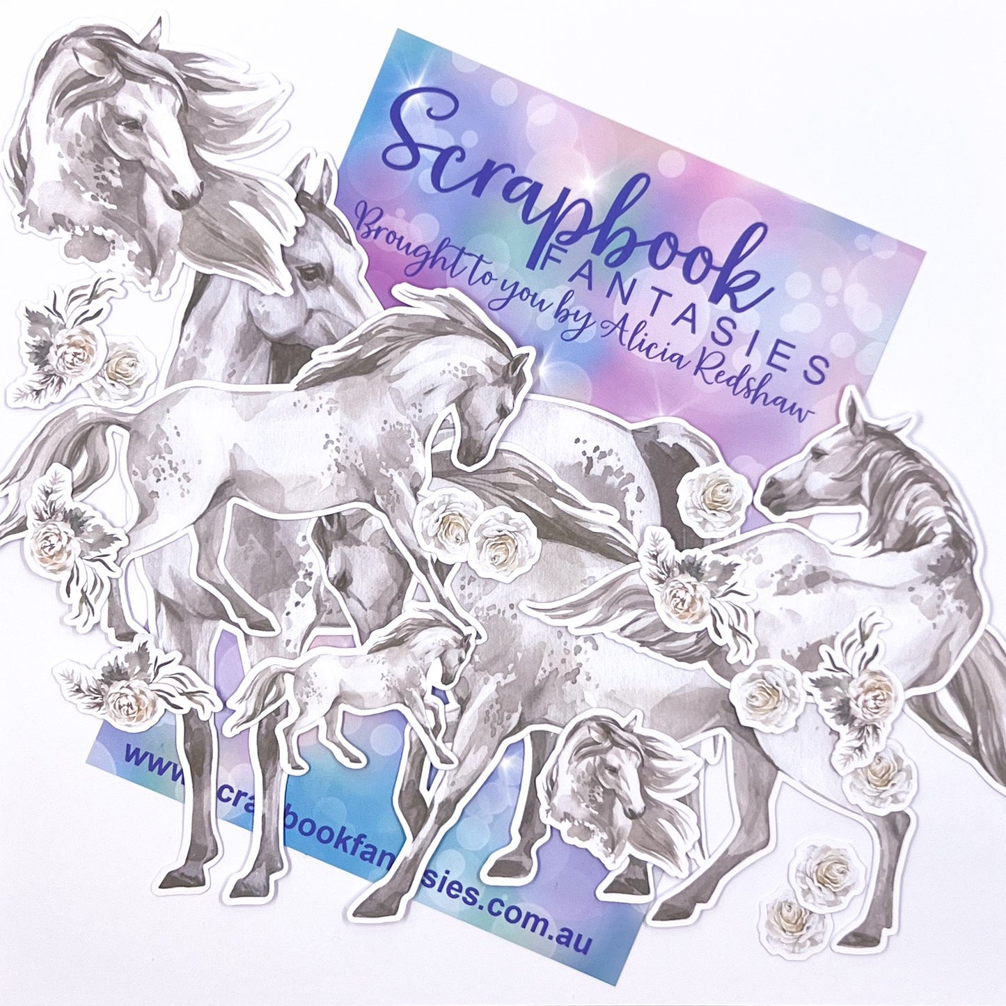 A Day to Remember Colour-Cuts - Pale Grey Horses & Flowers (20 pieces) Designed by Alicia Redshaw