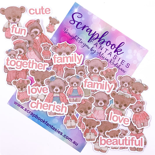 Beautiful Family - Bears & Words 1 Colour-Cuts (35 pieces) Coral & Brown - Designed by Alicia Redshaw