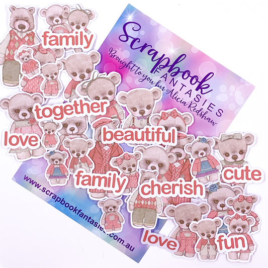 Beautiful Family - Bears & Words 2 Colour-Cuts (35 pieces) Coral & Cream - Designed by Alicia Redshaw