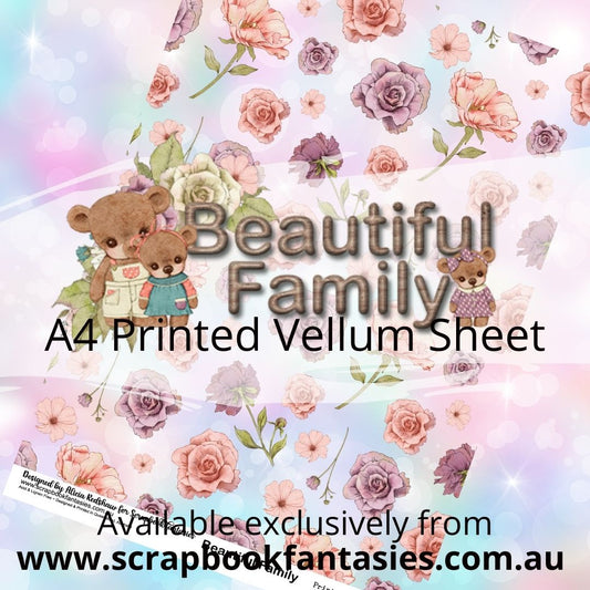 Beautiful Family A4 Printed Vellum Sheet - Flower Pattern 13170