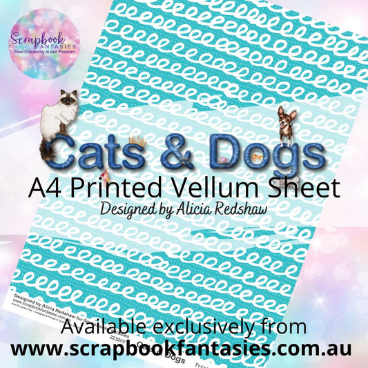 Cats & Dogs A4 Printed Vellum Sheet - Aqua Swirl Stripes 1 223209