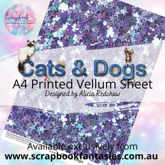 Cats & Dogs A4 Printed Vellum Sheet - Purple Star Glitter 223228