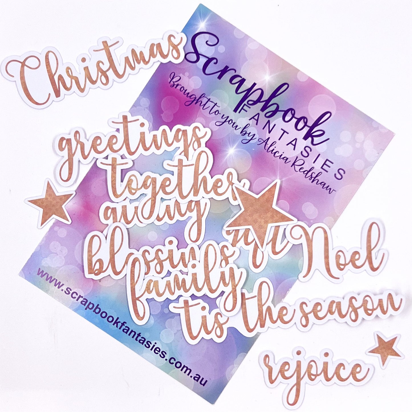 Colour-Cuts Minis - Christmas Words - Wood with Stars (13 pieces) Designed by Alicia Redshaw