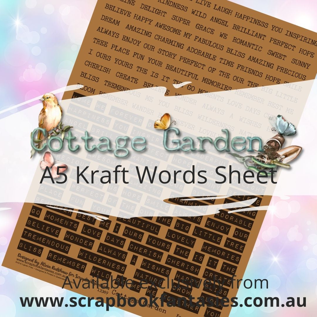 Cottage Garden A5 Kraft Words Sheet 13389