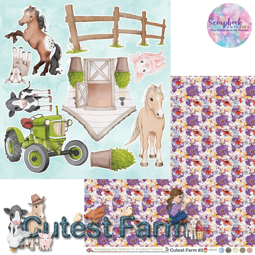 Cutest Farm 12x12 Double-Sided Patterned Paper 2 - Designed by Alicia Redshaw Exclusively for Scrapbook Fantasies 233202