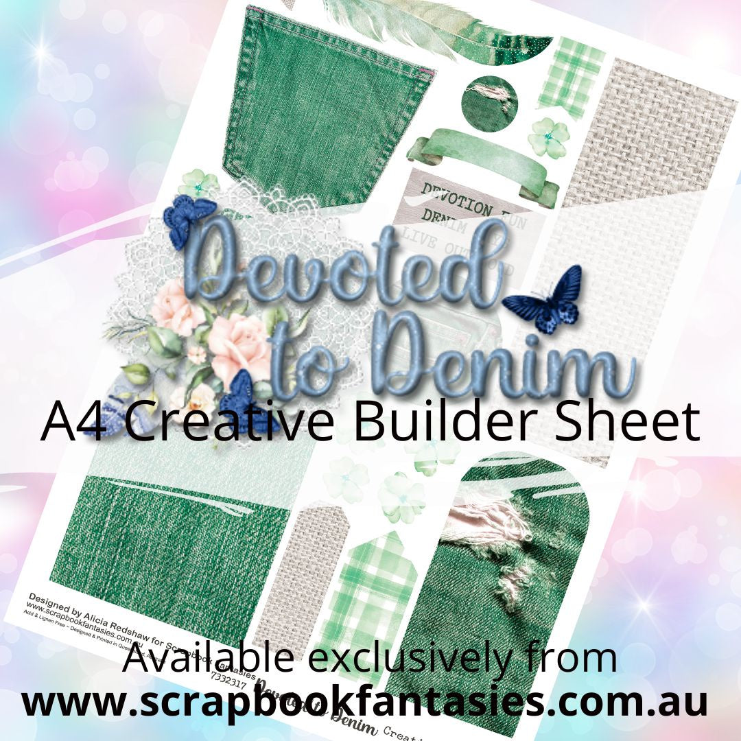Devoted to Denim A4 Creative Builder Sheet - Green - Designed by Alicia Redshaw
