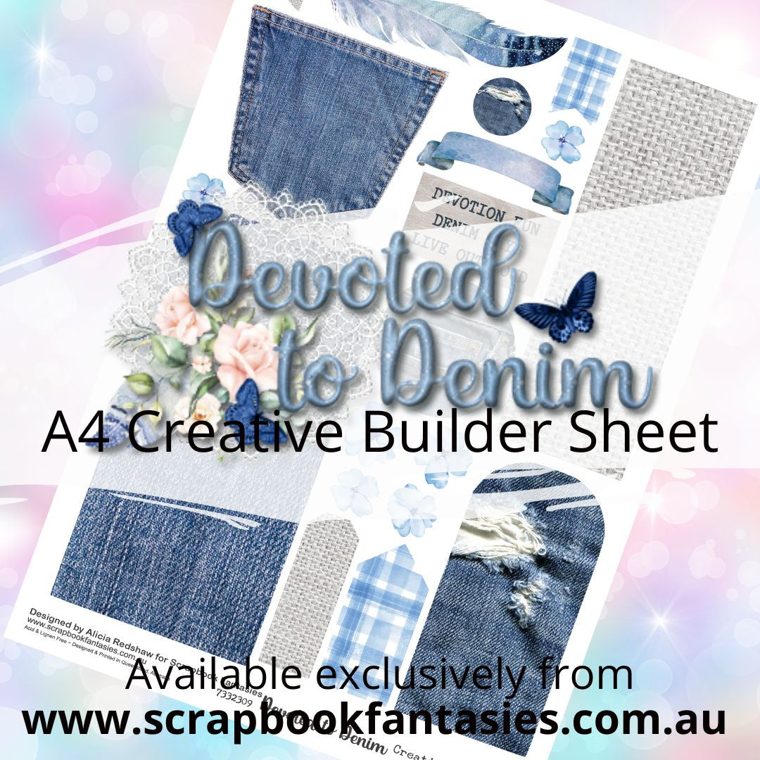 Devoted to Denim A4 Creative Builder Sheet - Designed by Alicia Redshaw
