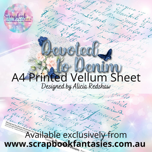 Devoted to Denim A4 Printed Vellum Sheet - Teal Script 7332322