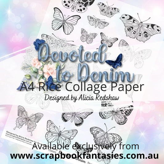 Devoted to Denim A4 Rice Collage Paper - Butterflies (Black)