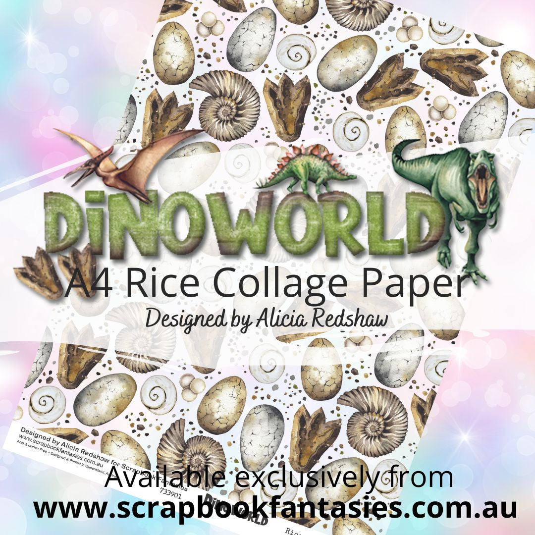 DinoWorld A4 Rice Collage Paper - Tracks & Eggs