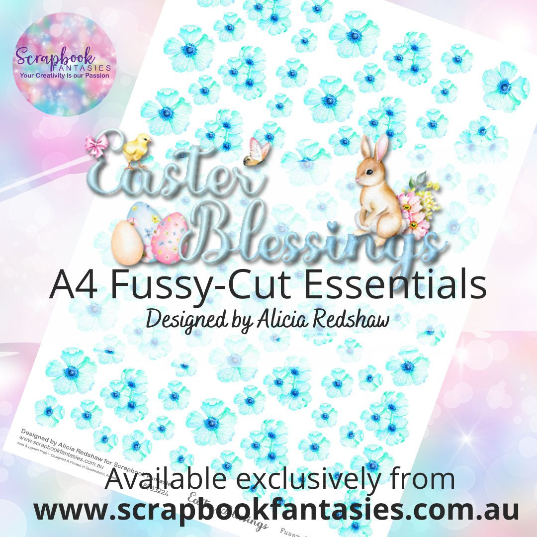 Easter Blessings A4 Colour Fussy-Cut Essentials - Aqua Flowers 8733224