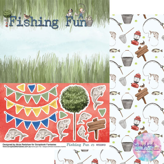 Fishing Fun 8"x11" Double-Sided Patterned Paper 3 - Designed by Alicia Redshaw Exclusively for Scrapbook Fantasies