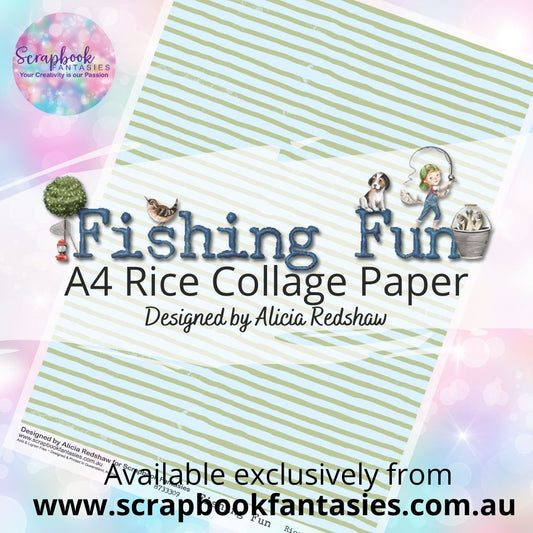 Fishing Fun A4 Rice Collage Paper - Blue & Green Stripes 8733309