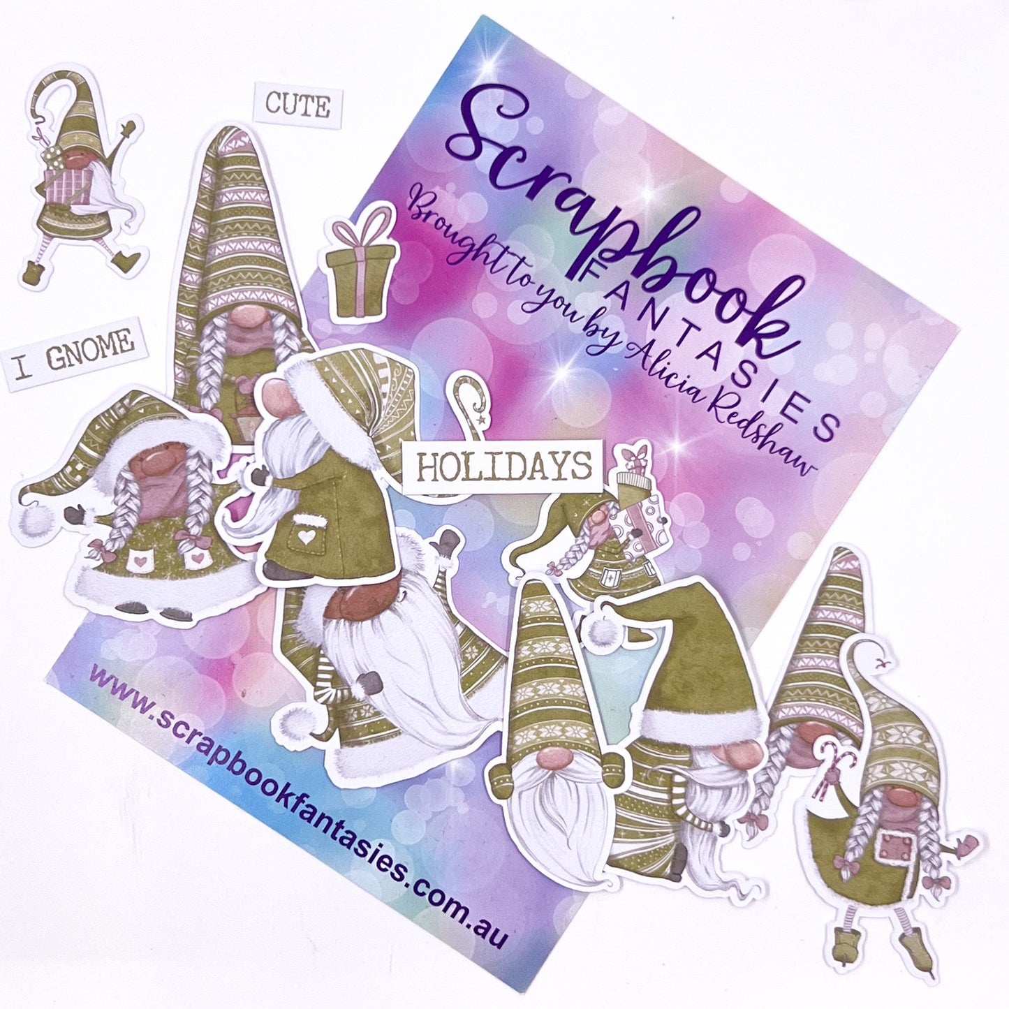 Gnome for the Holidays Colour-Cuts Minis - Green Gnomes (14 pieces) Designed by Alicia Redshaw