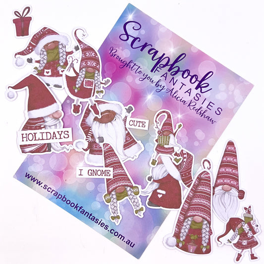 Gnome for the Holidays Colour-Cuts Minis - Red Gnomes (14 pieces) Designed by Alicia Redshaw