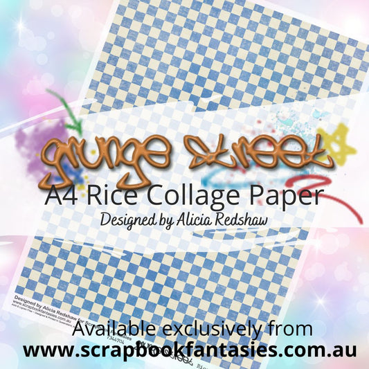 Grunge Street A4 Rice Collage Paper - Blue Checks