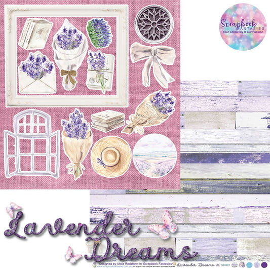Lavender Dreams 12x12 Double-Sided Patterned Paper 1 - Designed by Alicia Redshaw Exclusively for Scrapbook Fantasies 532401