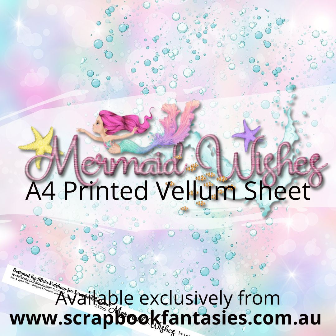 Mermaid Wishes A4 Printed Vellum Sheet - Bubbles 13565