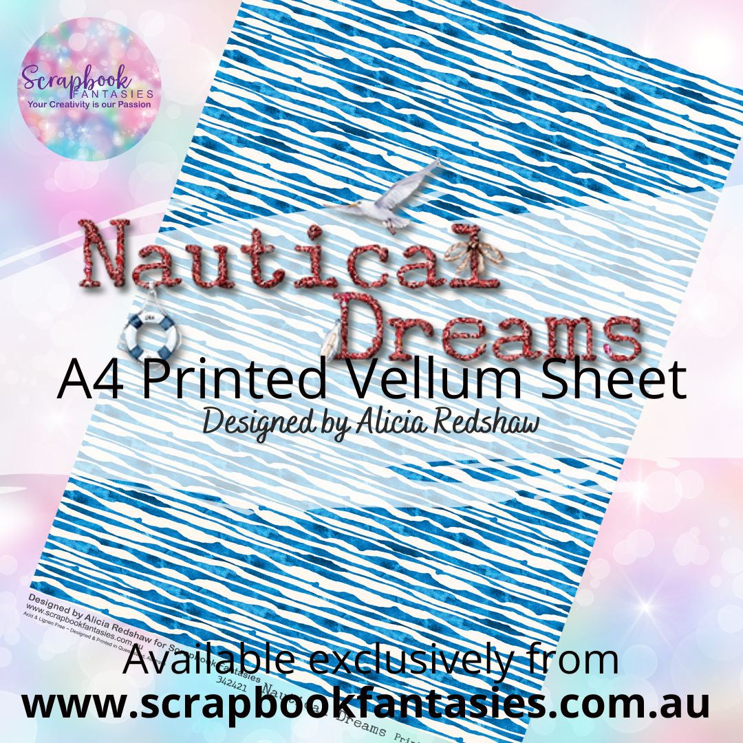 Nautical Dreams A4 Printed Vellum Sheet - Blue Stripes 342421