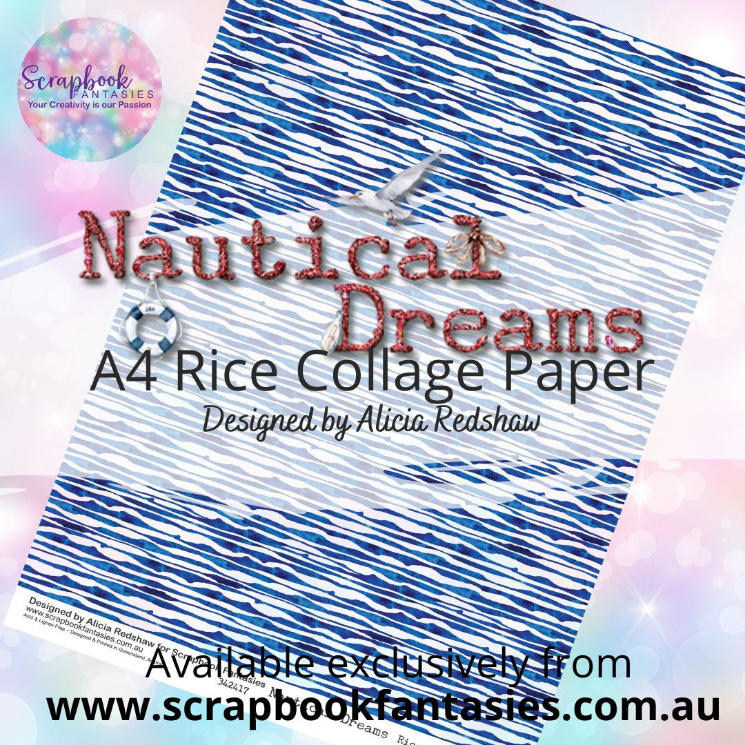 Nautical Dreams A4 Rice Collage Paper - Blue Stripes 342417