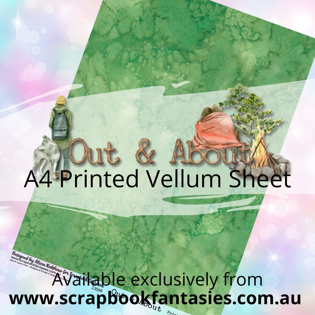 Out & About A4 Printed Vellum Sheet - Green Watercolour 13568