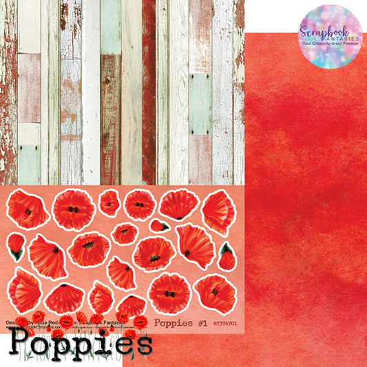 Poppies 8"x11" Double-Sided Patterned Paper 1 - Designed by Alicia Redshaw Exclusively for Scrapbook Fantasies