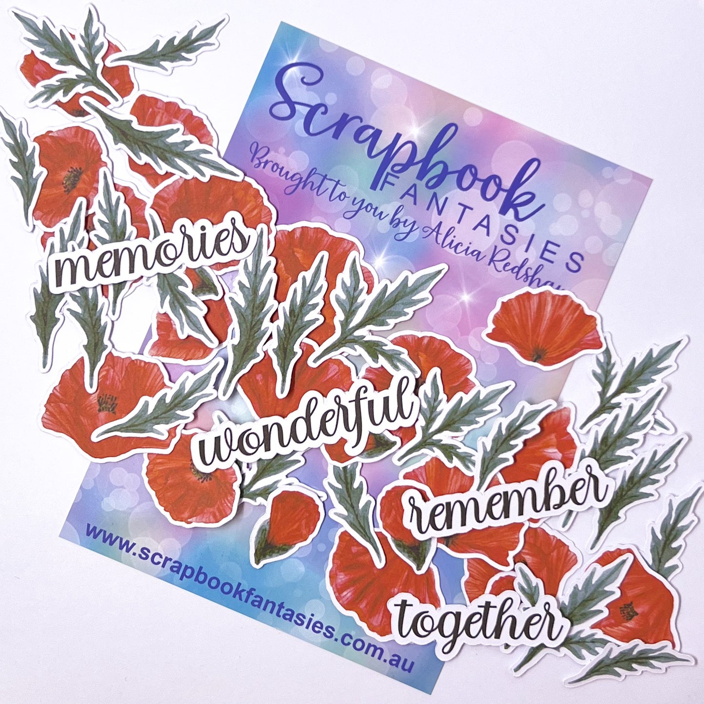 Poppies Colour-Cuts - Poppies, Leaves & Words (48 pieces) Designed by Alicia Redshaw