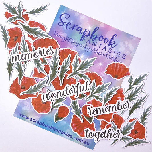 Poppies Colour-Cuts - Poppies, Leaves & Words (48 pieces) Designed by Alicia Redshaw