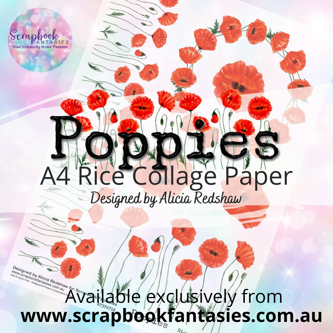 Poppies A4 Rice Collage Paper - Poppy Wreath & Borders