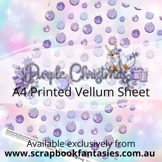 Purple Christmas A4 Printed Vellum Sheet - Baubles 7367200