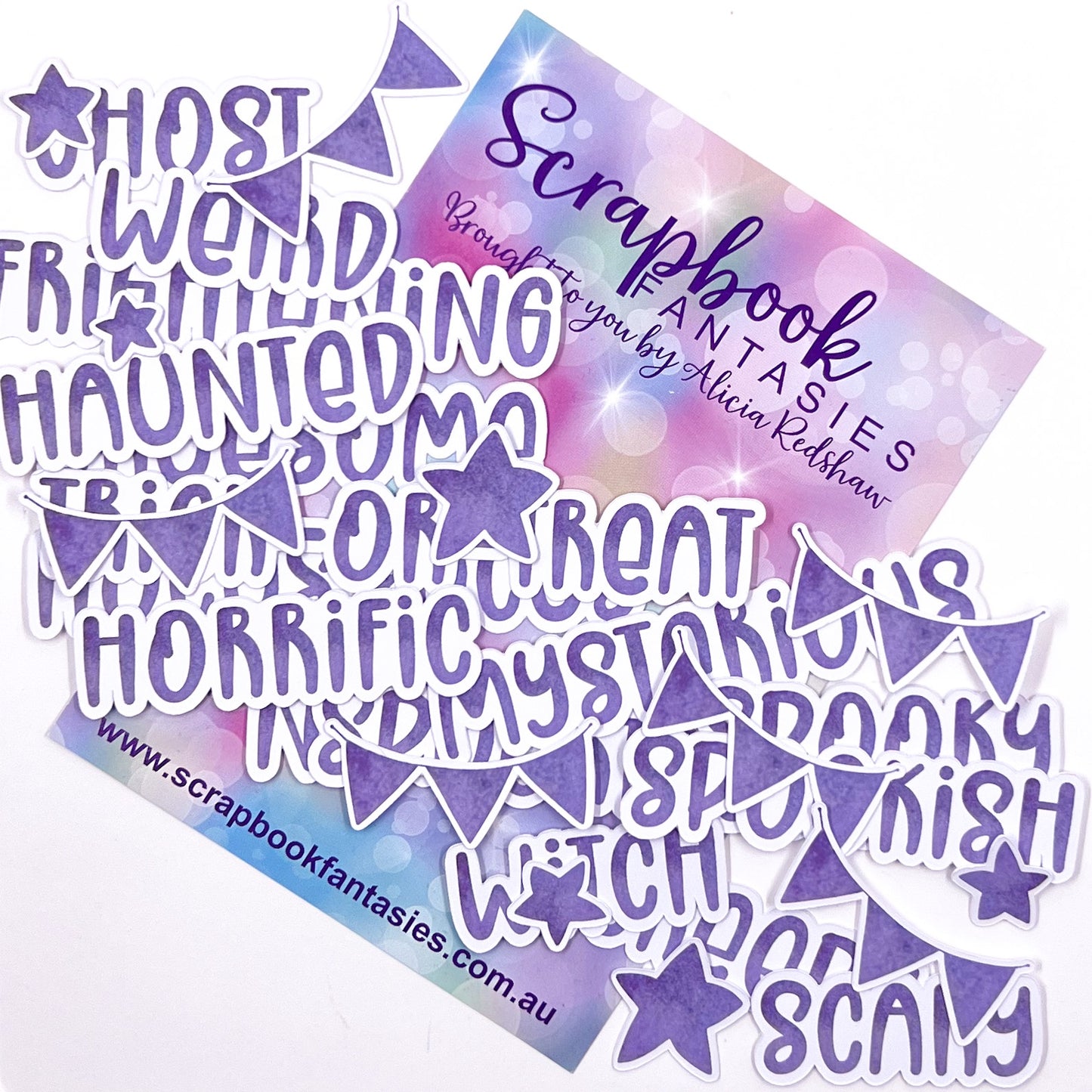 Spooktacular Colour-Cuts (27 pieces) Purple Watercolour Words - Designed by Alicia Redshaw