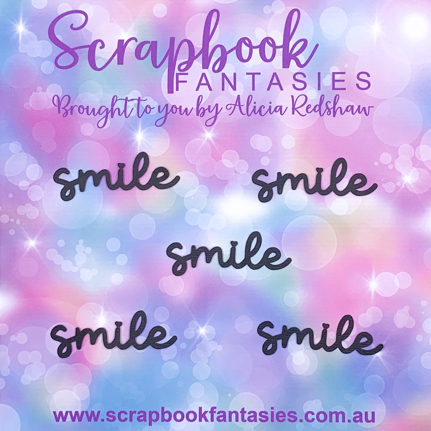 Smile (script) 5 pack 2.5"x0.75" Black Linen Cardstock Title-Cut - Designed by Alicia Redshaw