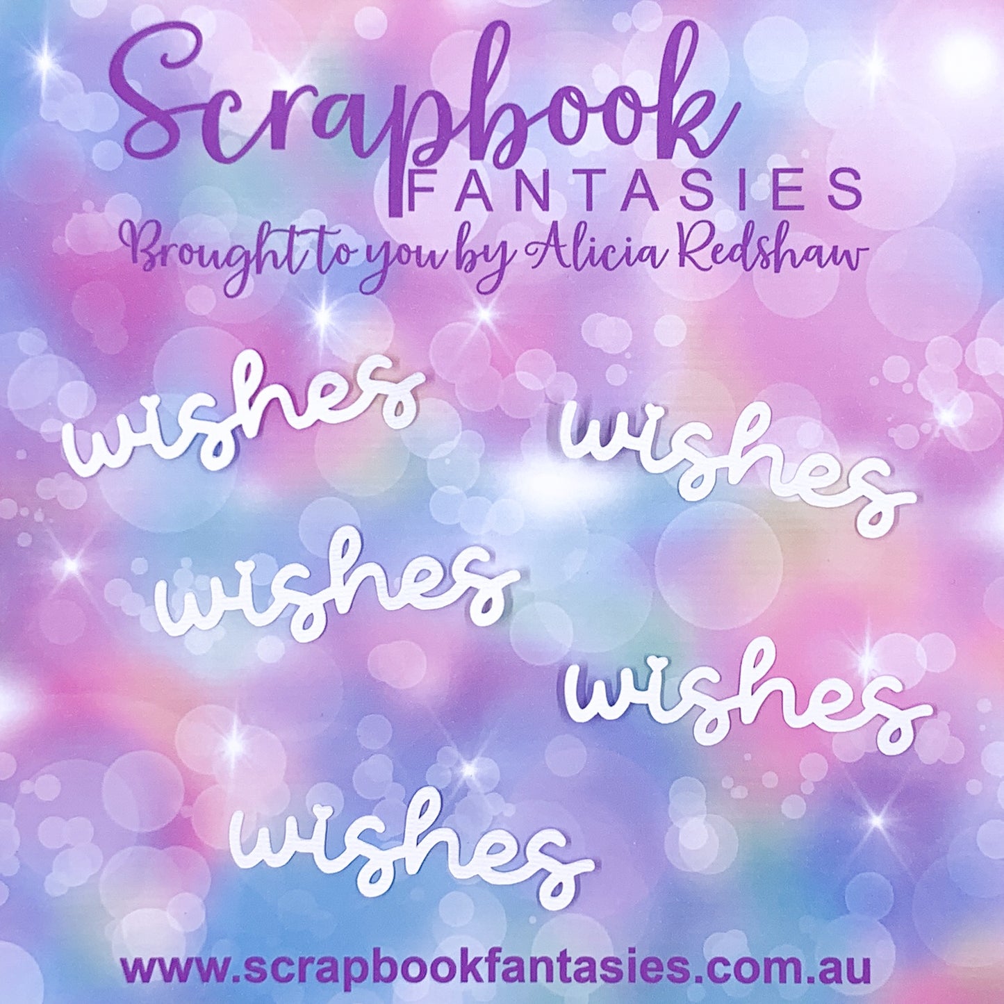 Wishes (script) 5 pack 2.75"x0.75" White Linen Cardstock Title-Cut - Designed by Alicia Redshaw