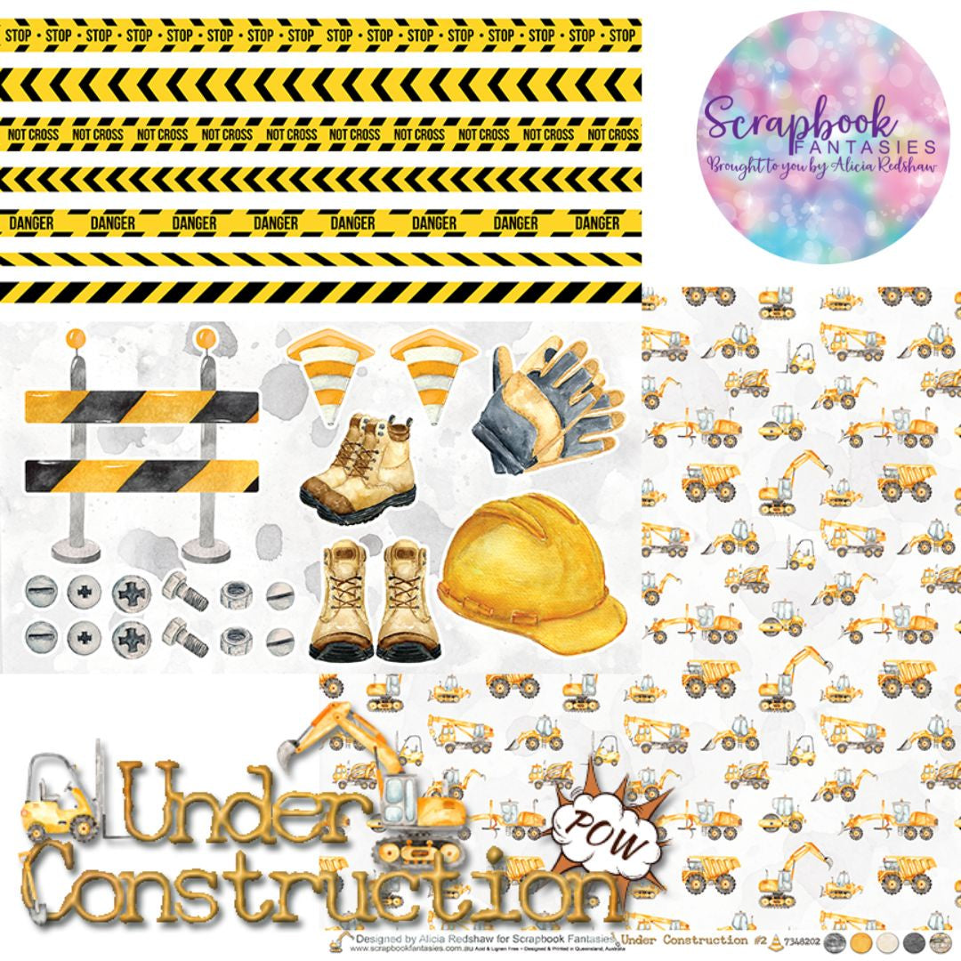 Under Construction 12x12 Double-Sided Patterned Paper 2 - Designed by Alicia Redshaw Exclusively for Scrapbook Fantasies