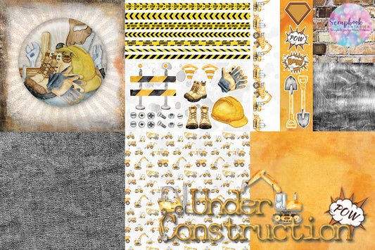 Under Construction 12x12 Double-Sided Patterned Paper Pack (9 pieces) - Designed by Alicia Redshaw Exclusively for Scrapbook Fantasies