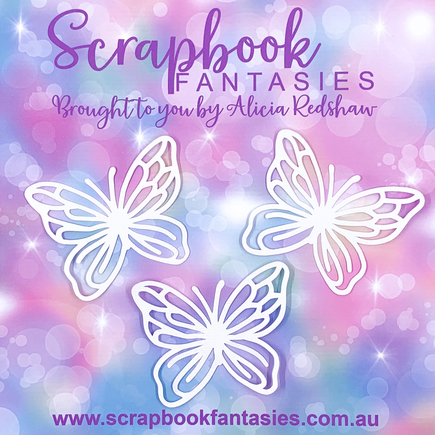 Imagine with Alice - Butterflies (3 pack) 3"x2.5" White Linen Cardstock Picture-Cut - Designed by Alicia Redshaw