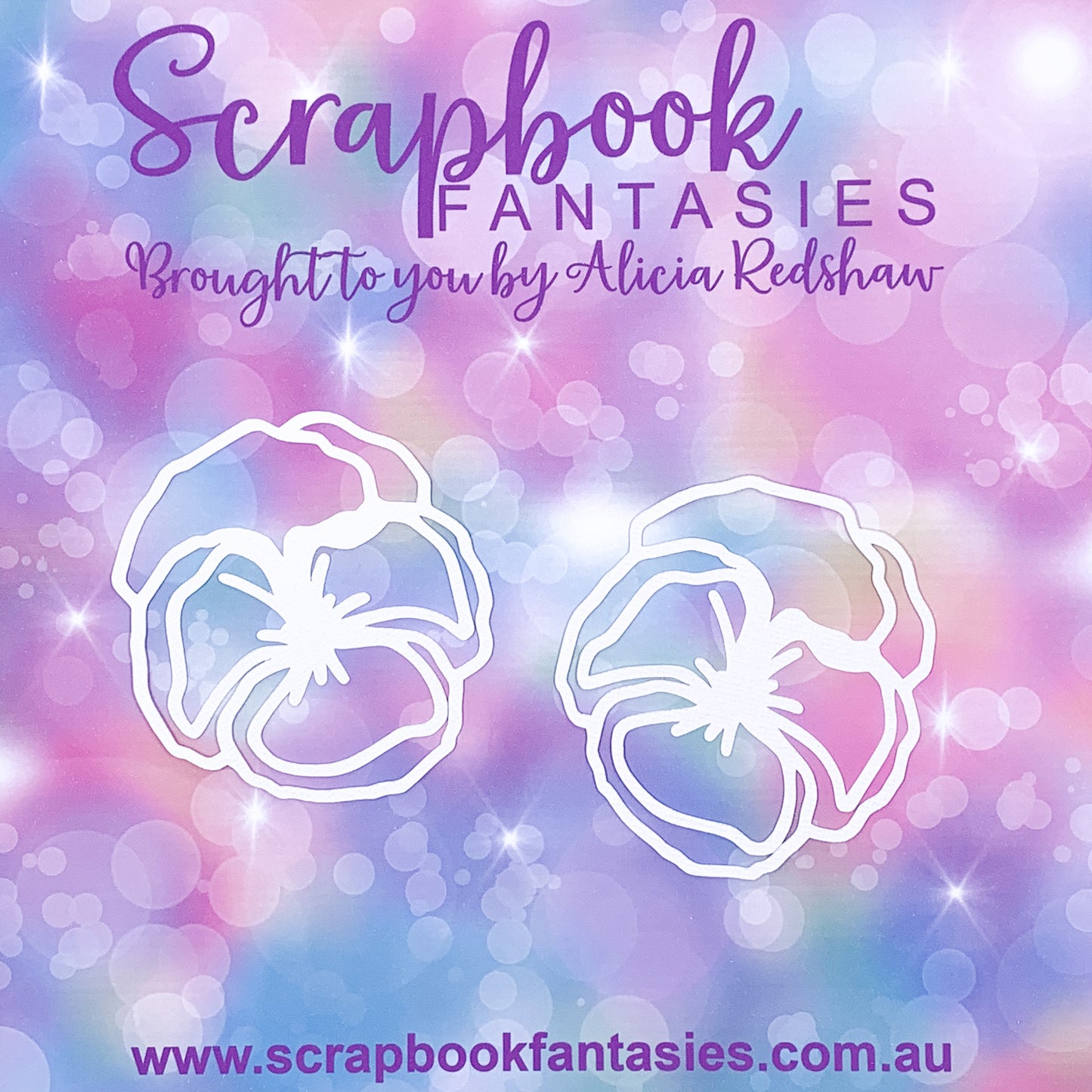 Dreamland - Pansies (2 pack) 3"x3" White Linen Cardstock Picture-Cut - Designed by Alicia Redshaw