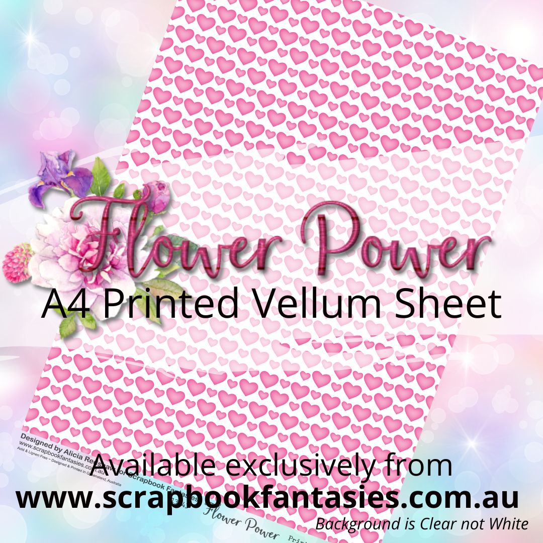 Flower Power A4 Printed Vellum Sheet - Hearts Pattern 13043