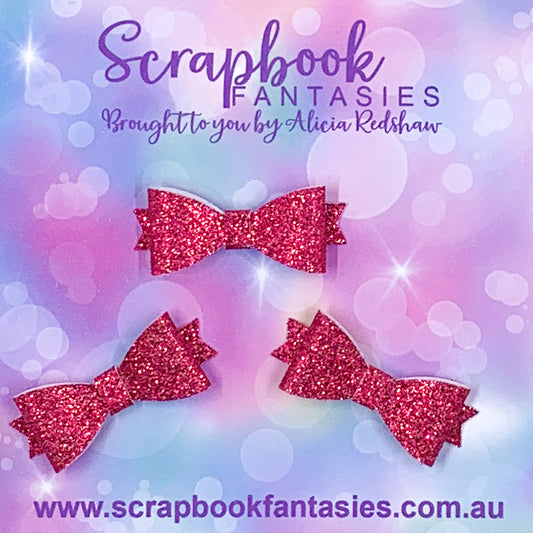 Handmade Hot Pink Sparkly Mini Glitter Bows (3 pack) by Naomi-Jon Redshaw