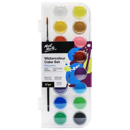 Mont Marte Watercolour Pan Set - 16 colours + bonus brush - PMHS0088