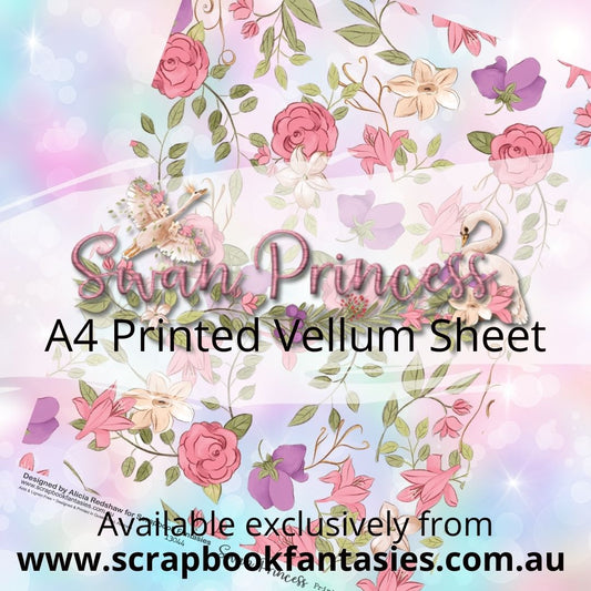 Swan Princess A4 Printed Vellum Sheet - Floral Pattern 13044