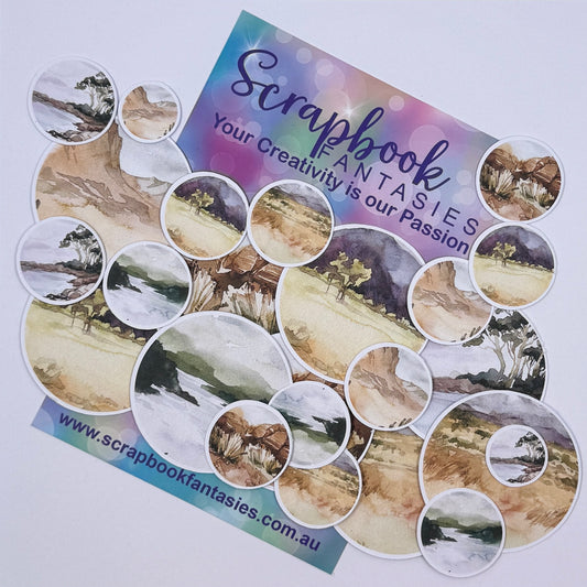 Aussie Grunge Colour-Cuts - Circle Landscapes (over 20 pieces) 20885