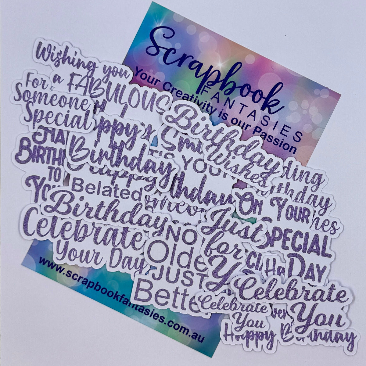 Birthday Sentiments Colour-Cuts - Patchwork Friends Lilac Glitter (18 pieces) 20985